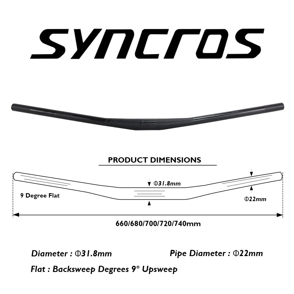 

SYNCROS 9 Degree MTB Bike Handlebar Fraser SL Clamp 31.8*660/680/700/720/740mm Full Carbon Fiber Mountain Bicycle Accessories