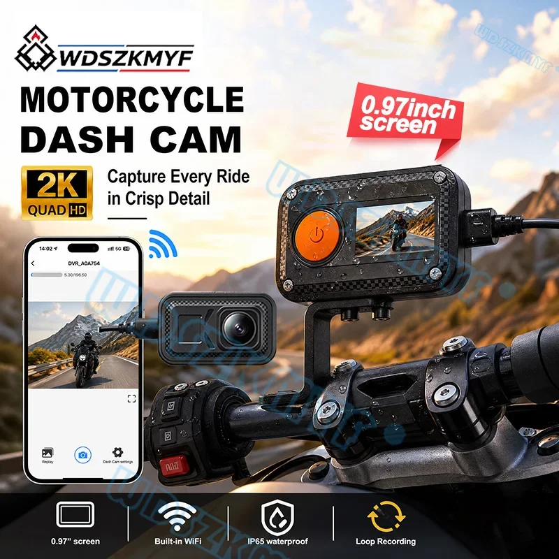 2026 WIFI 2K DVR Motorcycle Bicycle Waterproof IP65 Driving Recorder Dash Camera Recording Mini Cam for Cycling Riding Safety