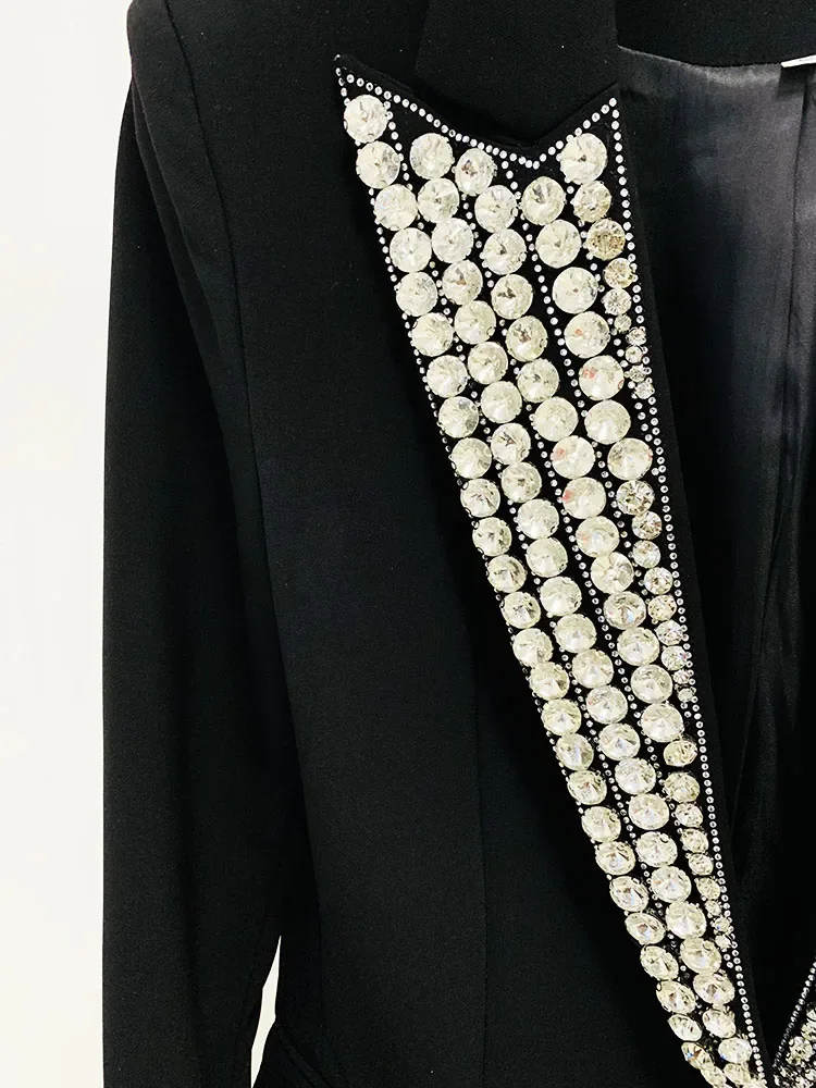 Chaqueta de diseñador de moda para mujer, Blazer con botones y cuentas de diamantes de imitación, Strass, 2024