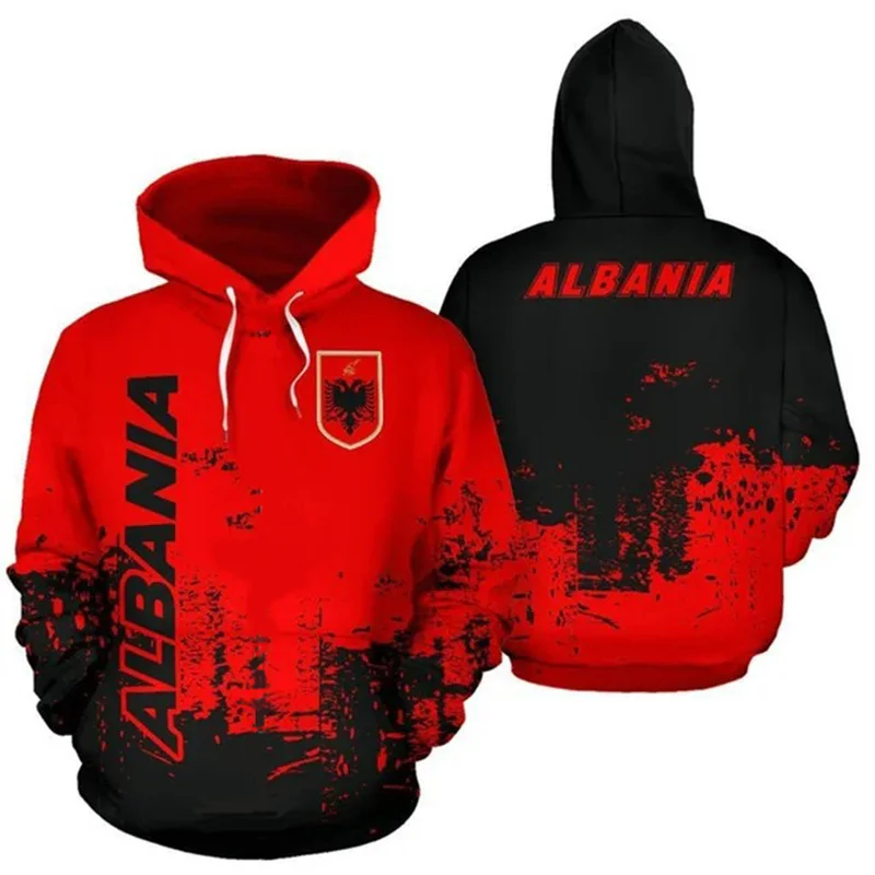 3d Printing Men\'s Albanian Flag Hoodie Long Sleeve Casual Sweatshirt For Spring Autumn Sportswear For Men Women Pullovers Hoodie