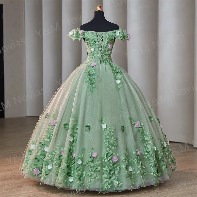 Gaun pesta mewah Shinny gaun pesta warna kustom bahu terbuka gaun Quinceanera gaun pesta manis Vestidos 15 Anos antik ukuran Plus