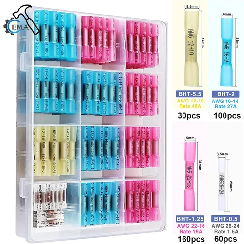 Imagen 1 del producto 80/130/220/350 unids/caja sello impermeable conectores a tope termorretráctiles Cable de empalme Kit de conectores de terminales de engarzado