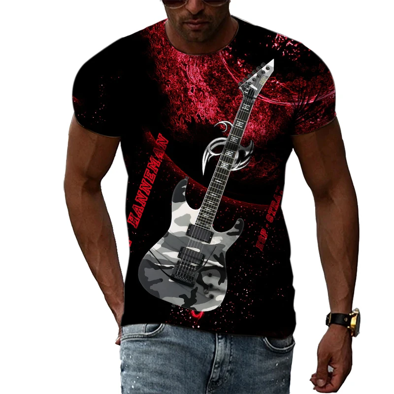 Rock Classical Guitar Cello Music Enthusiast 3D Harajuku Print Summer Artistic Casual Crewneck Short Sleeve Fashion T-shirt Tops