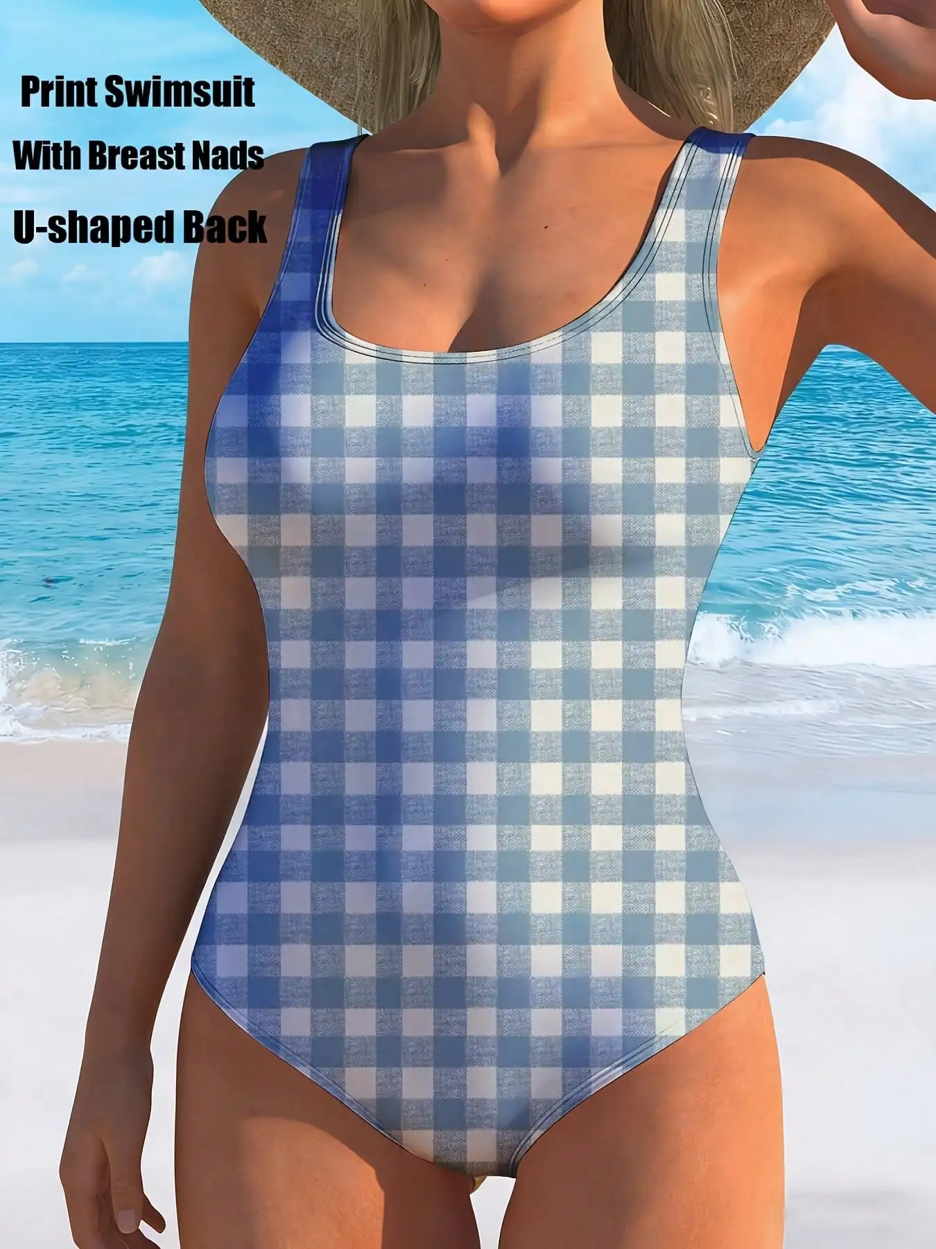 

Купальник с принтом, U-образной спинкой и вырезами на груди, цельный, в стиле танк-топ.