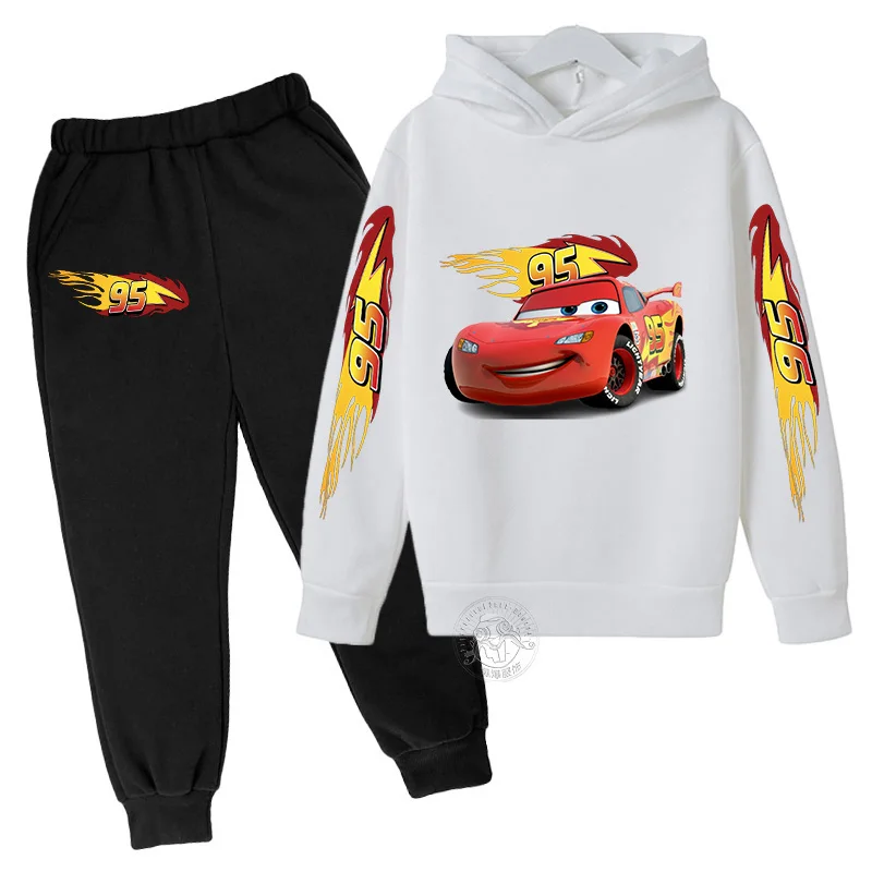 Autumn Disney Car Children\'s Lightning McQueen Cartoon Printed Children\'s Hoodie+Pants Anime Kawaii Top Casual Boys and Girls Se