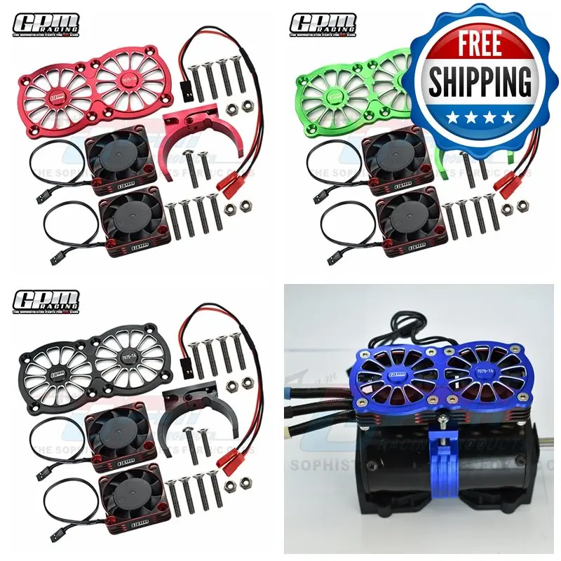 GPM Alloy 7075-T6 مروحة تبريد بإطار معدني مزدوج عالي السرعة لسيارة Traxxas 1/5 X-Maxx 6S/8S Arrma Kraton Outcast RC CAR
