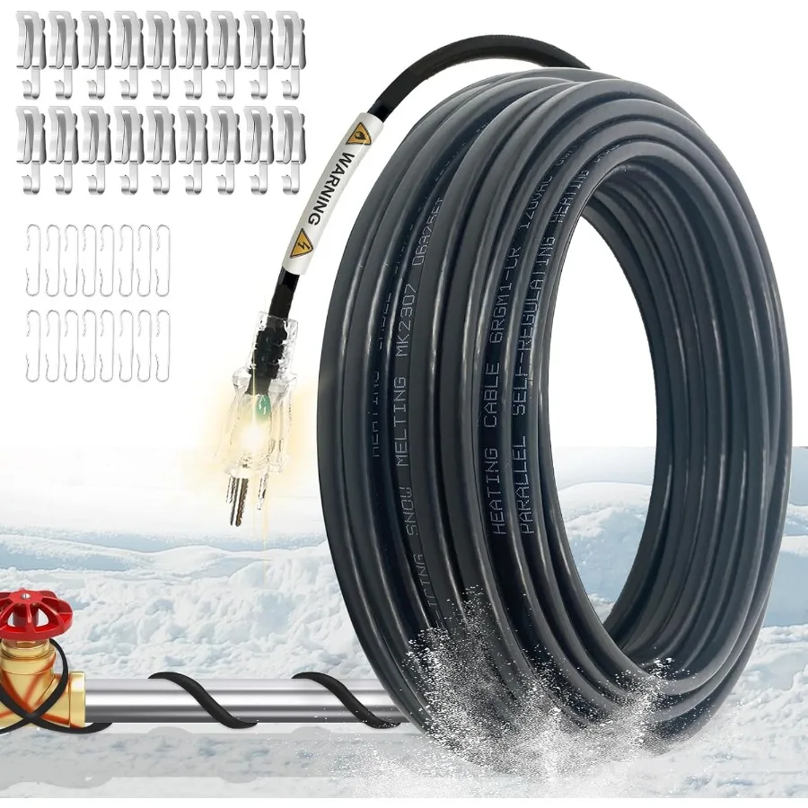 

Electric Heat Cable for Roofs and Gutters with Clips and Spacers 70Ft. 120V Self Regulating Gutter Heat Tape for Ice Dam and Pi