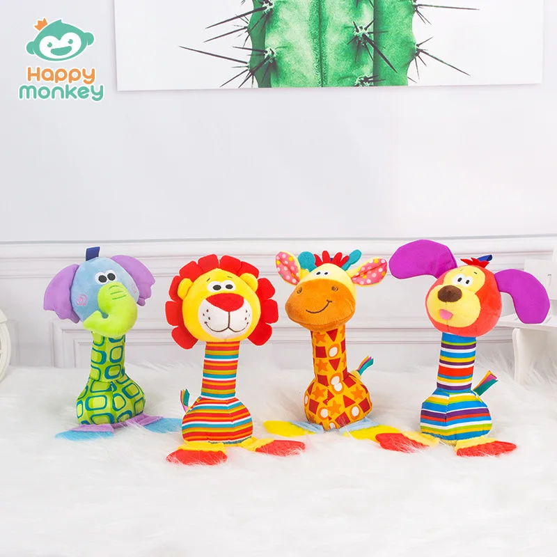 아기 핸드헬드 만화 동물 딸랑이 BB 치아 젤, 물고 달래기 인형, 아기 봉제 장난감