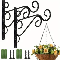 2pcs Outdoor Hanging Plant Stand Outdoor Flower Pot Hook Wall Planter Hanger Rustic Iron Wall Hooks Flowerpot Hanger With Screws