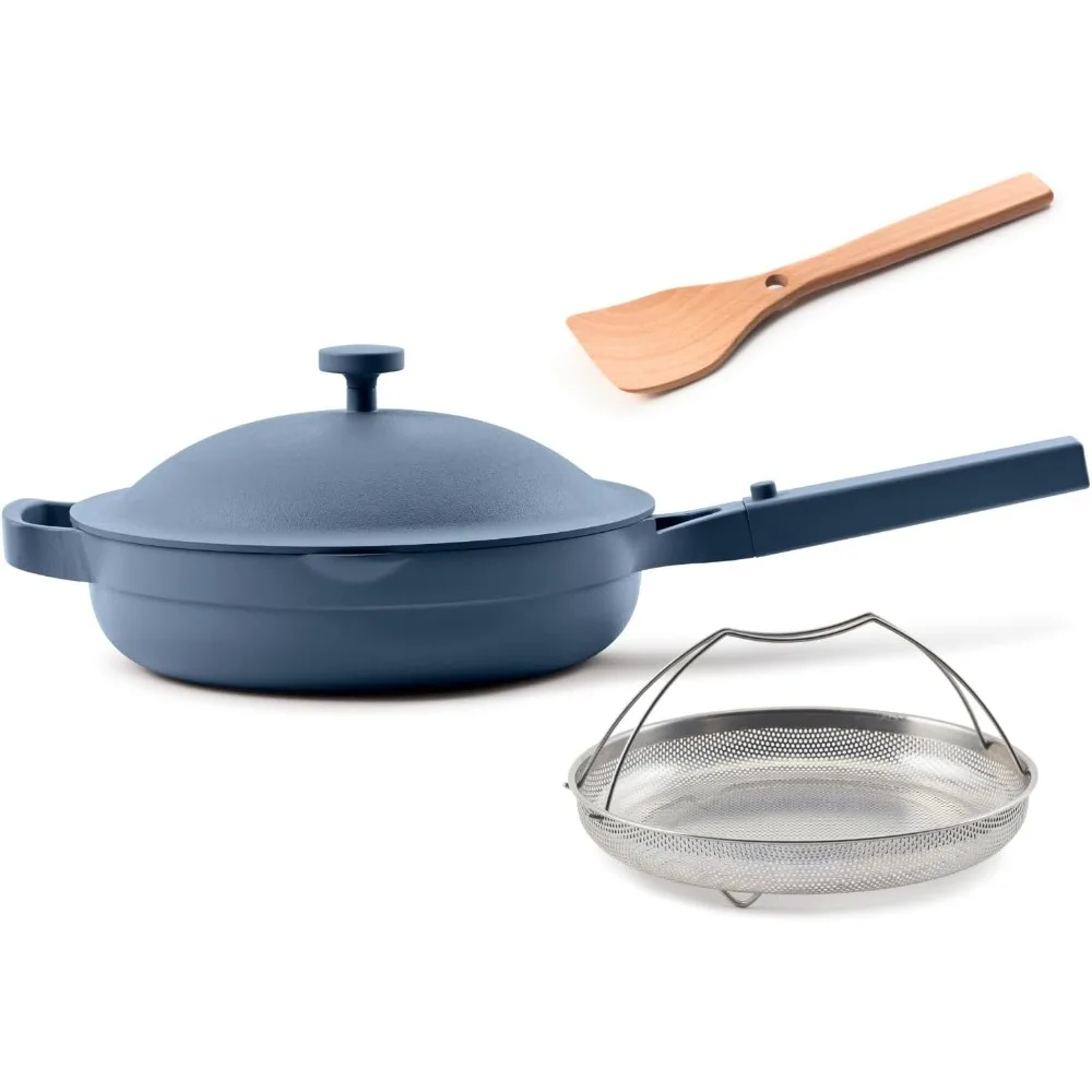 10.5-Inch Ceramic Nonstick Skillet Pan, Toxin-Free with Stainless Steel Handle, Oven Safe - Blue Salt