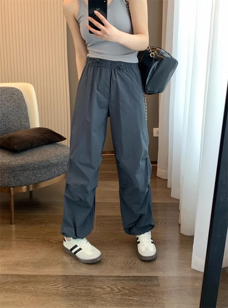 Pantalon Cargo pour femme, vêtement de rue, en peluche, en Nylon, doublé polaire, chaud, surdimensionné, isolé, coupe-vent, confortable, OL, hiver