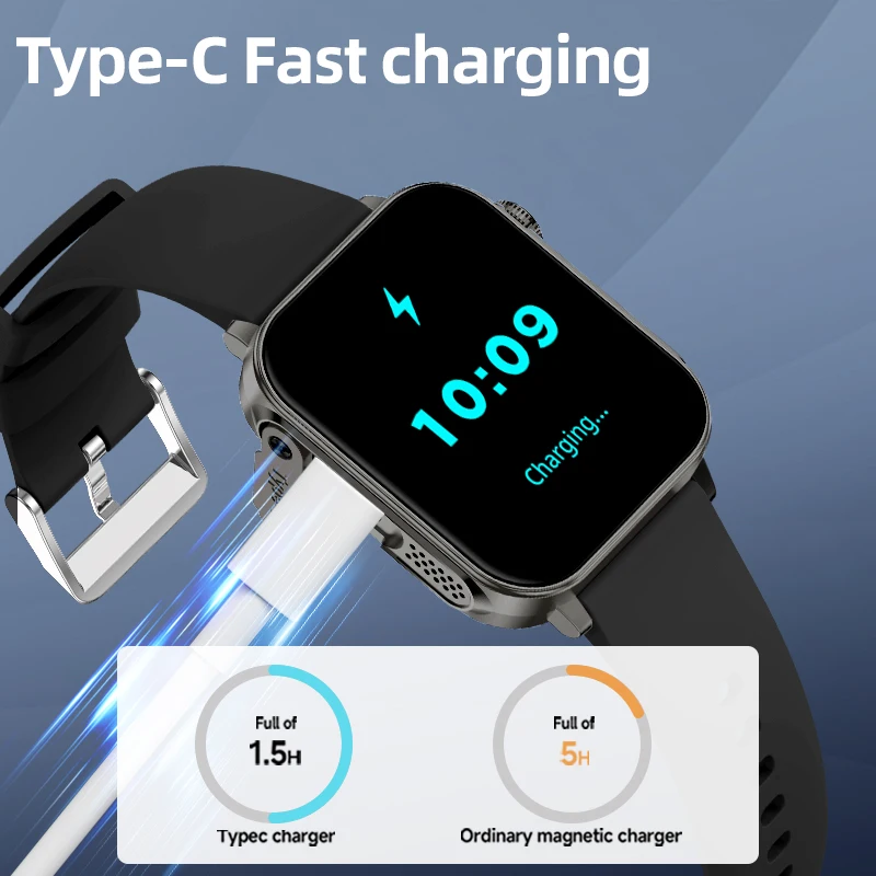 Type-C Smart Watch Men 1.83'' HD Screen Women Health Manager Bluetooth Call Multi-Sport Modes Waterproof Smartwatches Flashlight