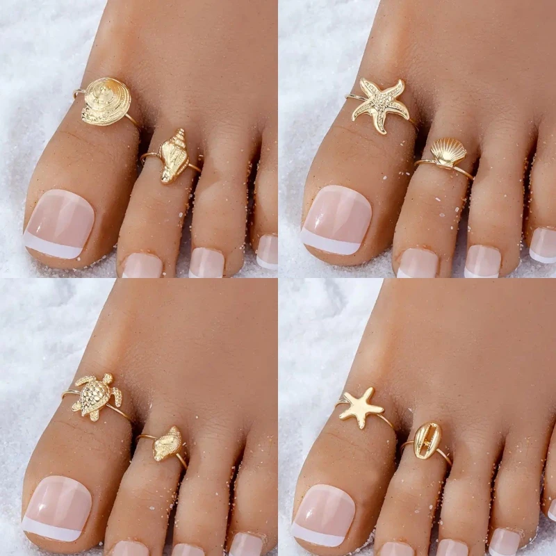 Sea Turtles Starfish Dolphins Shells Flowers Adjustable Foot Rings for Women Beach Fashion Jewelry Accessories Support Wholesale