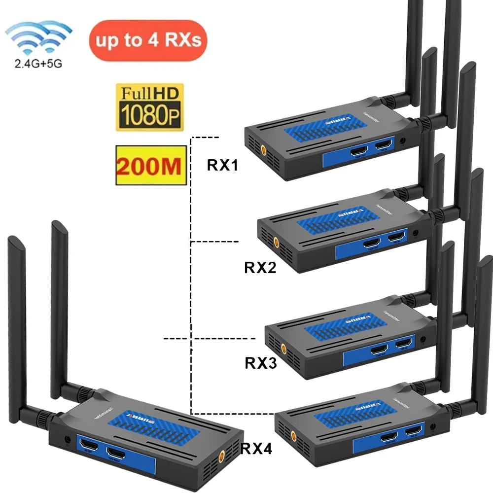 

Комплект беспроводного удлинителя 200 м, беспроводной HDMI передатчик и приемник 5,8 ГГц для ПК, DSLR-камеры, ноутбука, проектора, монитора телевизора