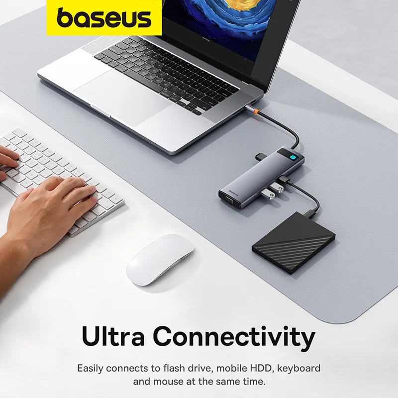 Baseus Metal Gleam Series 11-Port HUB Space Grey （Type-C to HDMI4K@60Hz*1+VGA*1+USB3.0*3+USB2.0*1+PD*1+RJ45*1+SD/TF*1+3.5mm*1)