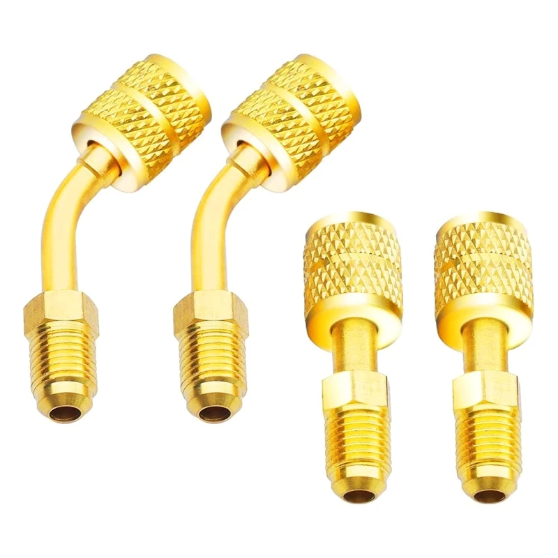 4 Pcs R410A อะแดปเตอร์5/16นิ้ว SAE หญิง1/4นิ้ว SAE ชาย-สำหรับเครื่องปรับอากาศ HVAC 2ตรง + 2มุม