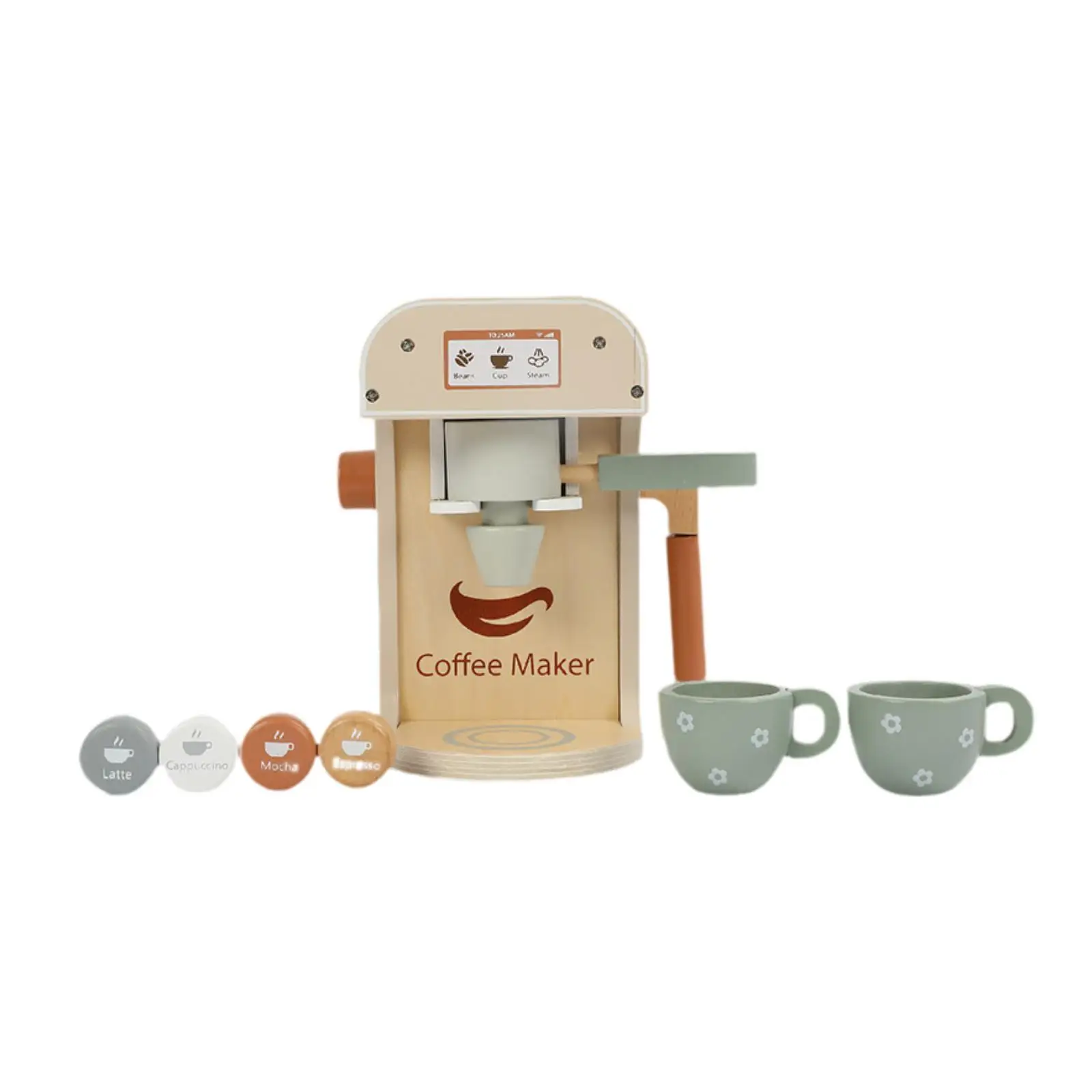 

Wooden Coffee Maker Set, Kids Wooden Toys, Creativity Coordination Play Kitchen Accessory, Espresso Machine Playset