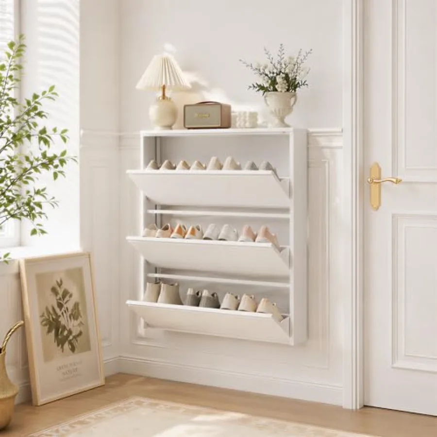 Slim Metal Shoe Cabinet for Entryway Use, Steel Construction, Matte Black Finish, Space-Saving Vertical Design