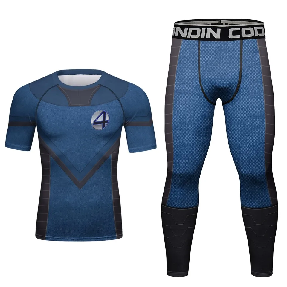 Rashguard męski zestaw odzieży sportowej kompresyjnej Bjj odzież sportowa do biegania rajstopy do biegania dres spodenki MMA T-Shirt legginsy treningowe — zdjęcie 6