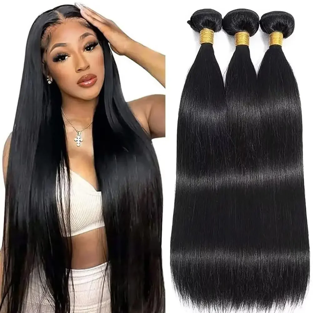 38 40 Inches Natural Color Straight Brazilian Hair Bundles 100% Human Hair Bundles Long Remy Hair Extensions 1/3/4 Pieces