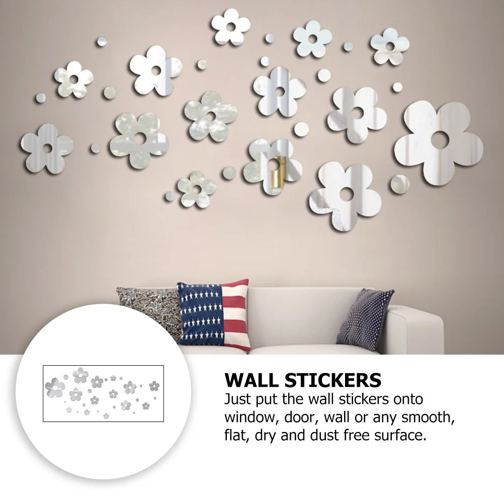 

1Set Acrylic Flower Mirror Sticker Modern Wall Decorative Decal for Home Office Nursery Art Room Game Room Smooth Flat Surface