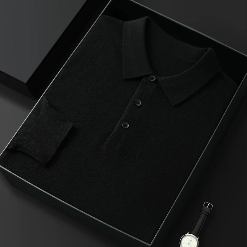 Picture 5: Slim-fit button autumn and winter new 100% Merino wool men's pullover polo collar sweater Fashion warm undershirt shirt top