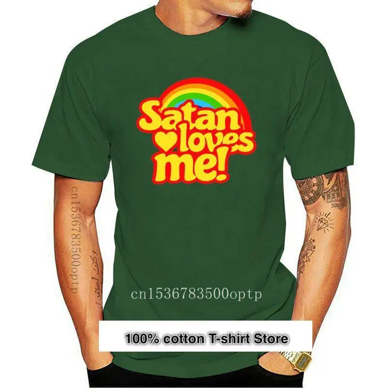 Camiseta 2024 de algodón para hombre, ropa con cuello redondo, corta, diseño Satan Loves Me, 100%