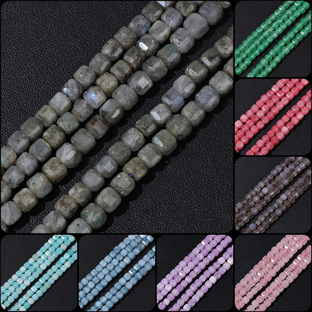 Natural Square Stone Bead 5mm Faceted Cube Amazonite Tourmaline  Spacer Beads For Jewelry Making Diy Charms Bracelet Earrings