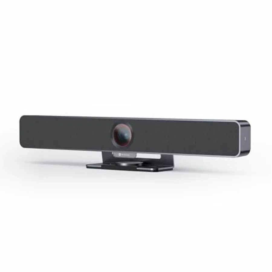 Conference room camera with 4K resolution, aluminum alloy body, black color, 120 FOV, auto framing, speaker tracking, and integ