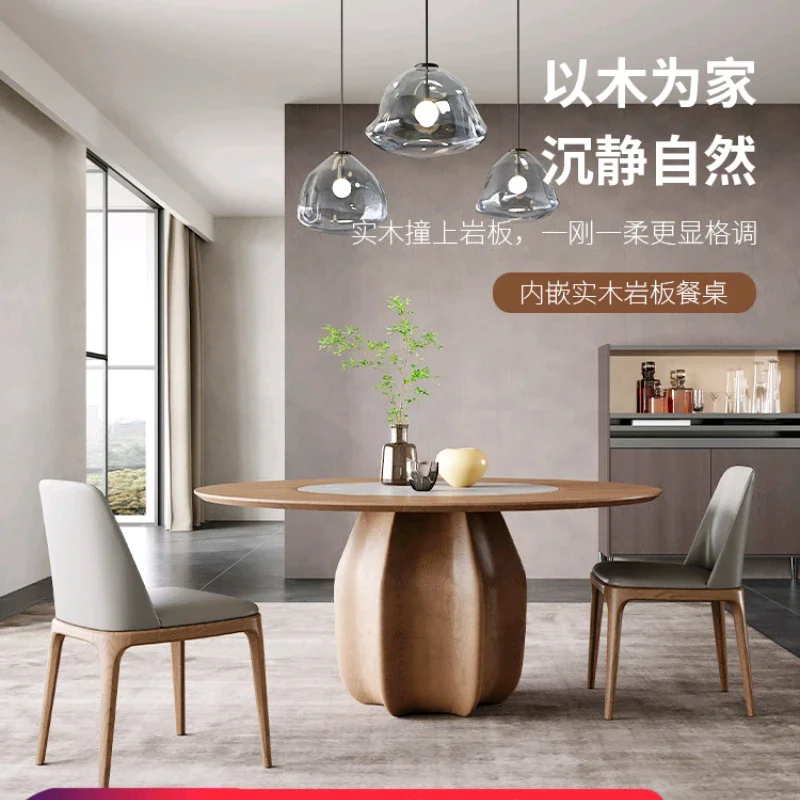 

Solid Wood Dining Table Round Table 8/10 Italian Minimalist Designer with Turntable Stone Plate Dining Table and Chair