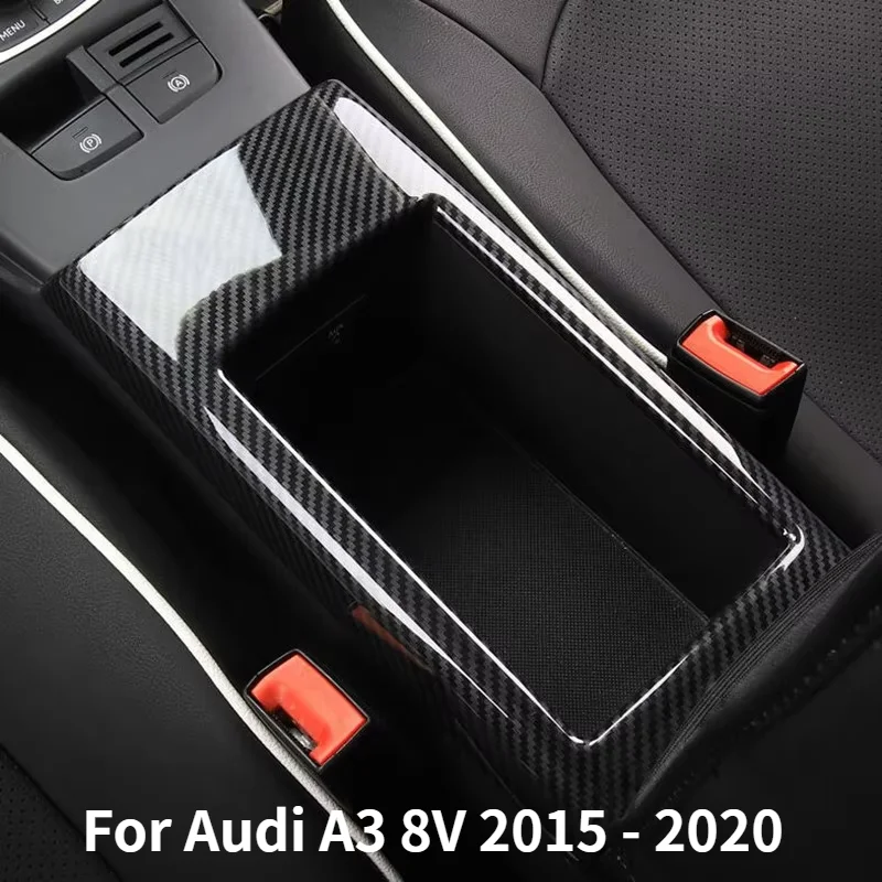 Car Upgrade For Audi A3 8V 2015-2020 ABS Carbon Fiber Central Armrest Storage Box Panel Cover Trim Interior Accessories