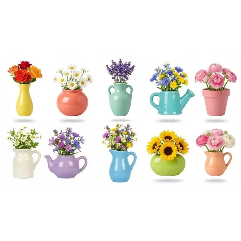 Mini Ceramic Vase Magnetic Refrigerator Magnet, Pastoral Style, Household Hydroponic DIY Decorative Item (Excluding Flowers) 1PC