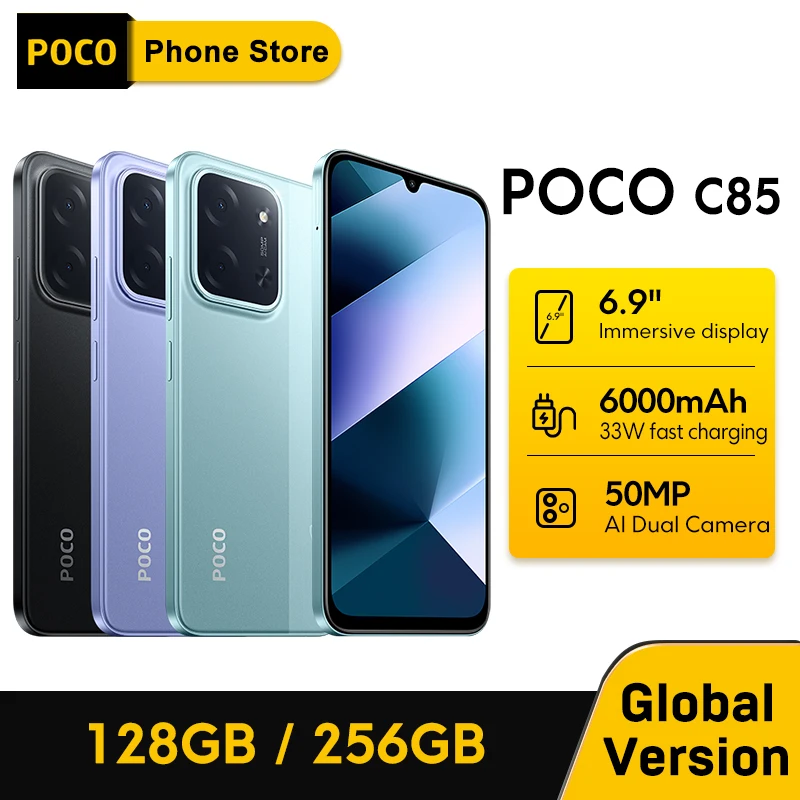 【Мировая премьера】POCO C85, глобальная версия, смартфон Helio G81-Ultra, 6,9-дюймовый точечный дисплей, аккумулятор 6000 мАч, камера 50 МП, 33 Вт, NFC