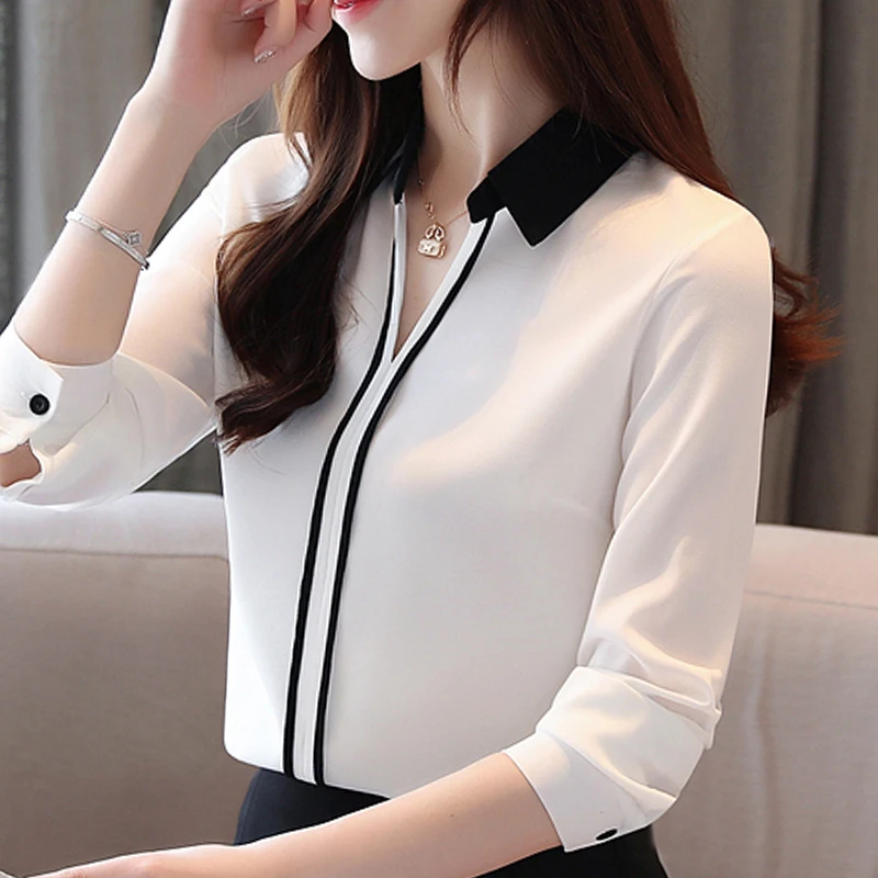 Blusas Mujer De Moda 2024 Blouse Women Blouses Turn Down Collar Office Blouse For Women Long Sleeve Chiffon Blouse Shirt B865