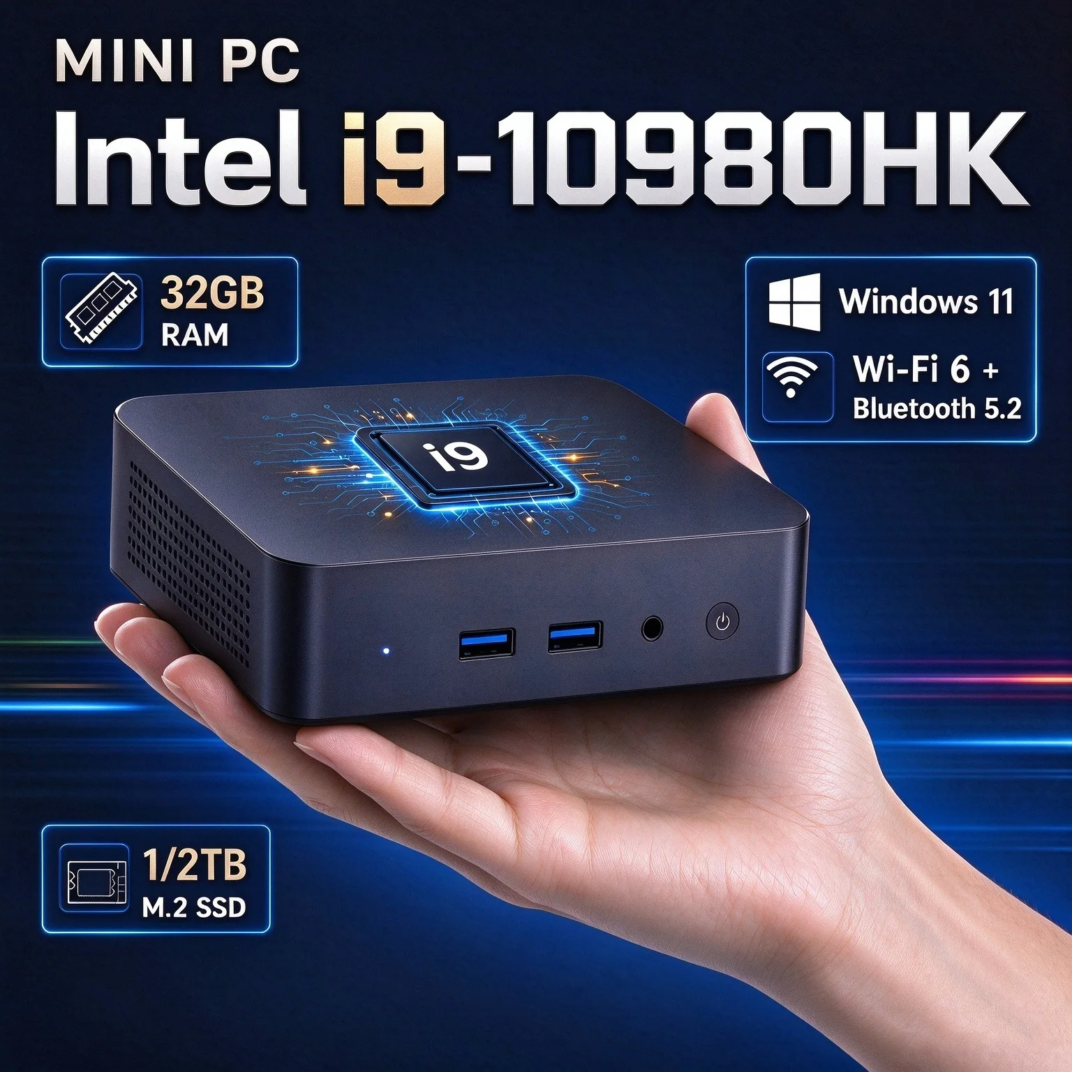 미니 PC, 인텔 코어 i9-10980HK/N150, 윈도우 11, 소형 포켓 컴퓨터, 32GB RAM, 1/2TB SSD, Wi-Fi 6, 블루투스 5.2, 4K, 데스크톱 PC, 게이밍 컴퓨터