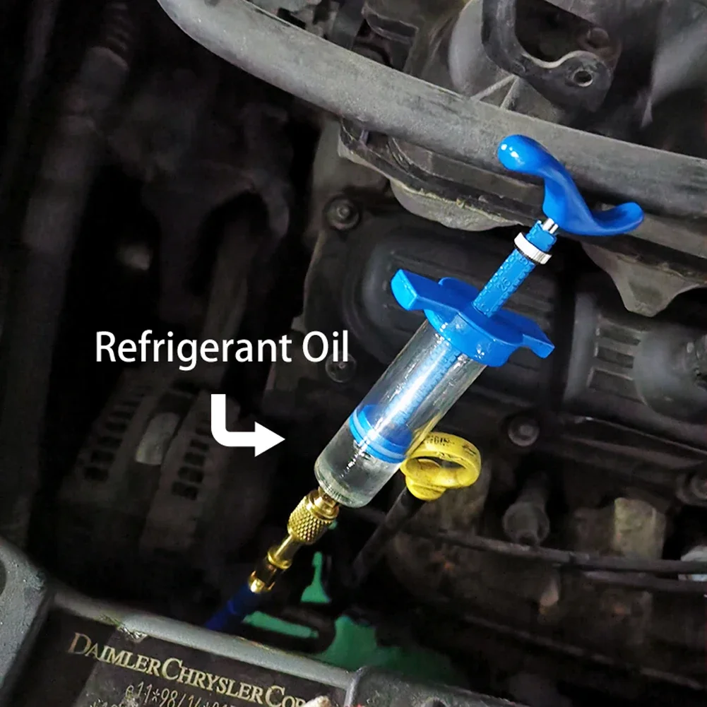 Samochod A/C wtryskiwacz oleju/barwnika 30Ml 1 uncja z niskim szybkozłącze adapterem 1/4 klimatyzacji samochodowa strzykawka olejarka