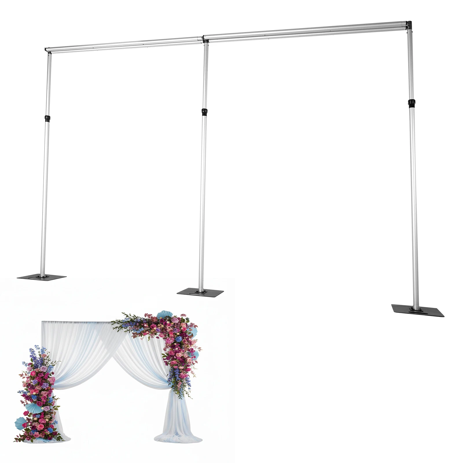 

Pipe and Drape Photo Booth Frame 118x236inch Double Crossbar with Metal Base Height Adjustable for Parties Birthday Wedding
