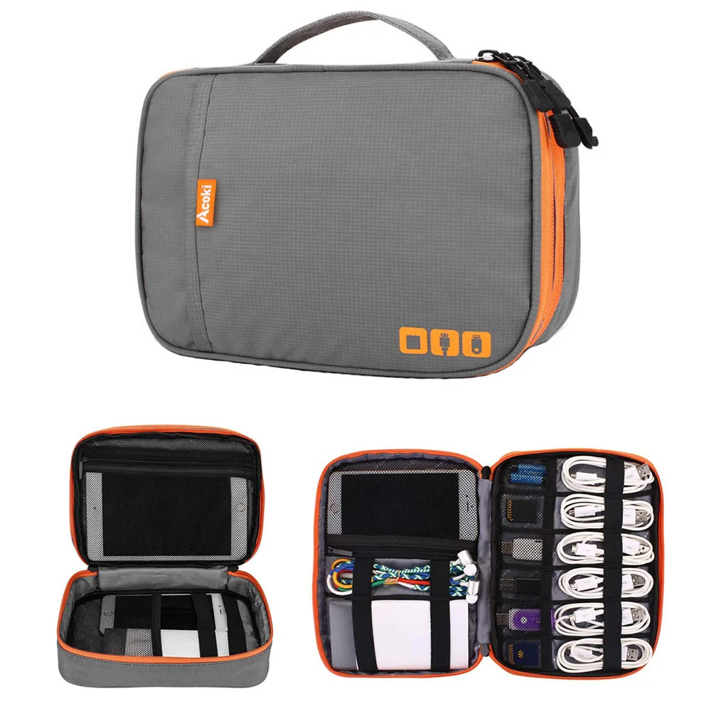 Double Layer Electronic Accessories Thicken Cable Organizer Bag Portable Case for Hard Drives, Cables, Charge, Kindle, iPad mini