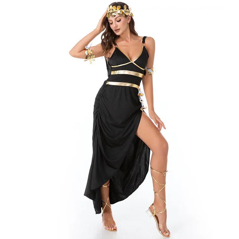 Women Sexy Roman Grecian Goddess Costume Cosplay Halloween Club Party Fancy Dress Black