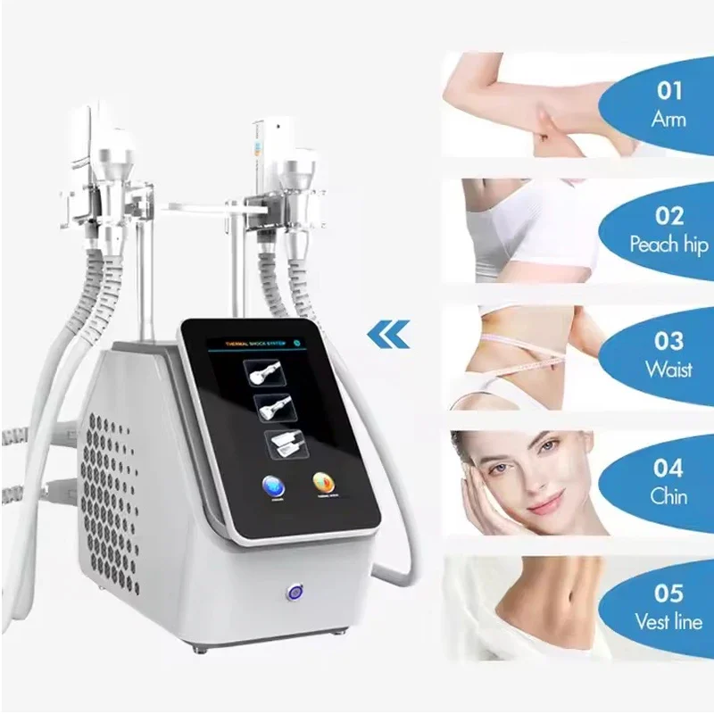 Terapia de frío y caliente con 4 asas, masaje EMS de choque en T, almohadillas criogénicas para quemar grasa, máquina de adelgazamiento de estiramiento facial, alternativa en frío y caliente