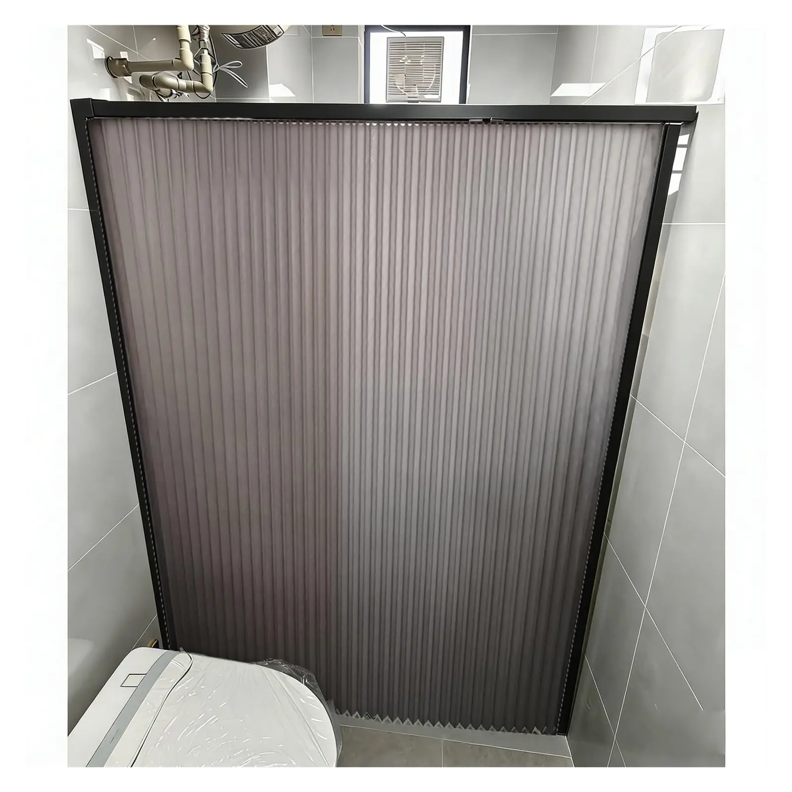 Foldable Shower Curtain Liner Heavy Duty, Polyester Fabric Bathroom Curtains Anti Billowing, Walk in Accordion