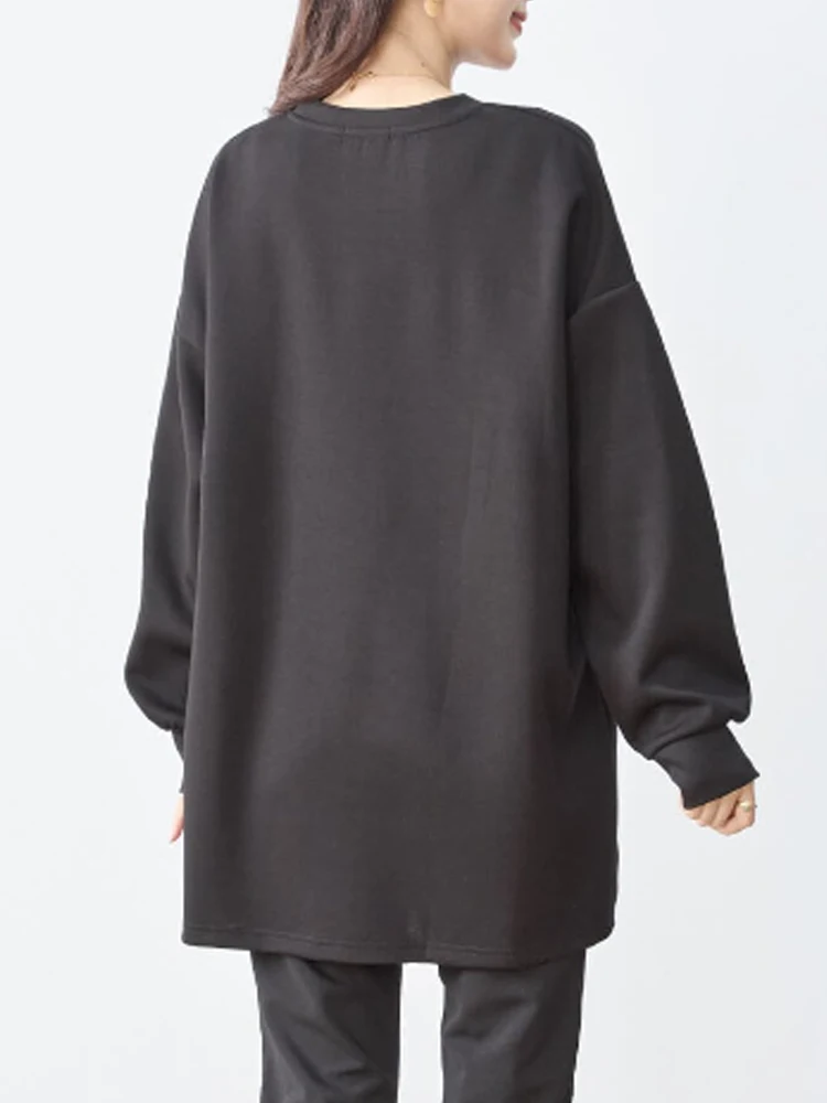 Korean Fashion Black Sweatshirts Women 2024 New Fall Winter Long Sleeve Loose Casual Tops Pullovers Female Beaded Hooded Jumper