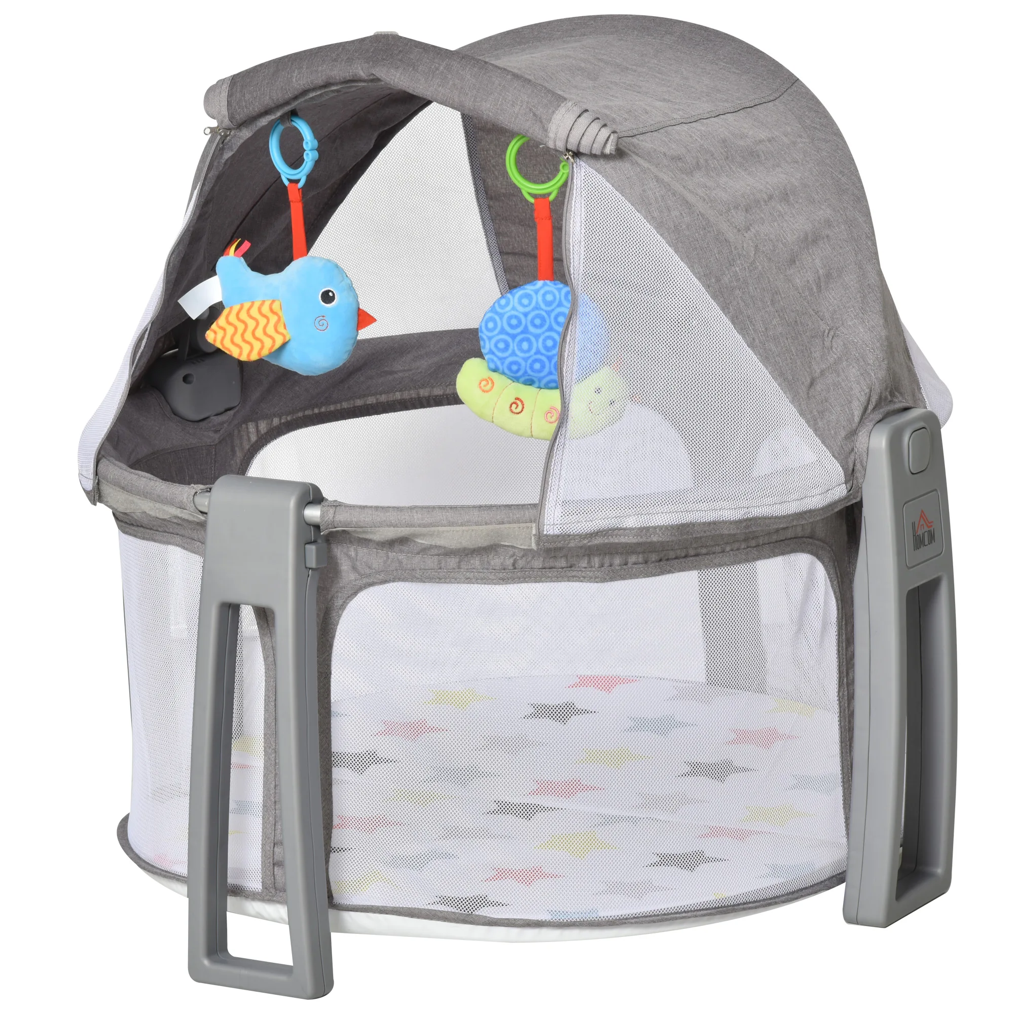 HOMCOM Portable Foldable Travel Cradle Baby Crib With Carrying Bag Canopy Removable Mattress 70x74x78cm Grey