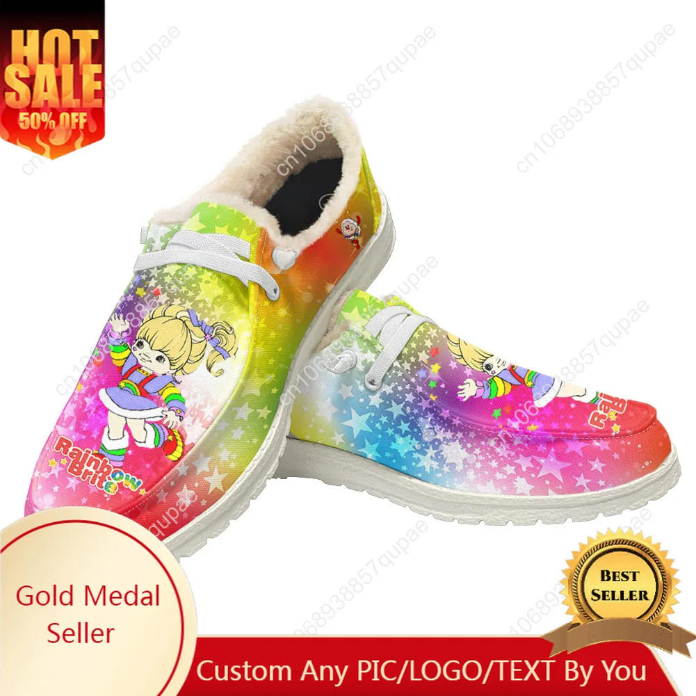 Brite Rainbow Plush Casual Shoes Flat Shoe Cartoon Men Breathable Casual Outdoor Lightweight Footwear Couple Custom Made Shoe