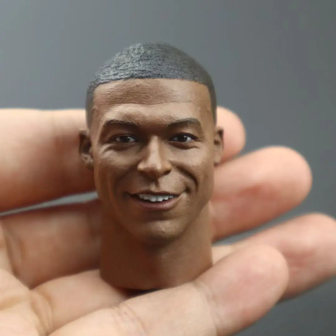

1/6 Scale Football Star Mbappe Head Sculpt PVC Male Head Carving Model Fit 12'' Male Soldier Action Figure Body Dolls