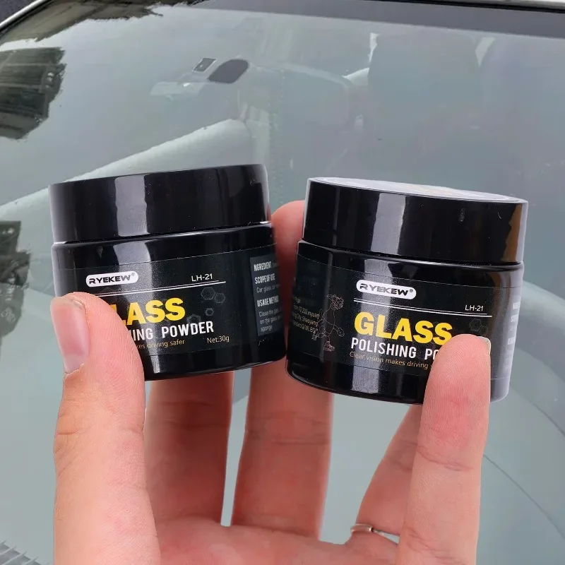 30g Set bubuk pembersih Film minyak kaca mobil, Aksesoris kosmetik otomatis bubuk pemoles Cerium oksida penghilang goresan kaca depan