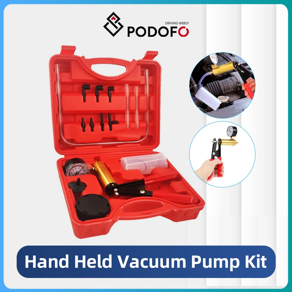 

Podofo Car Auto Hand Held Vacuum Pressure Pump Brake Bleeder Adaptor Fluid Reservoir Test Bleeding Tool Kit Vacuum Tester