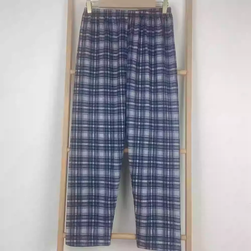 Pantalon en coton tricoté pour homme, grande taille, ample, pyjama pour jeunes, à carreaux fins, bas de sommeil pour hommes, printemps automne