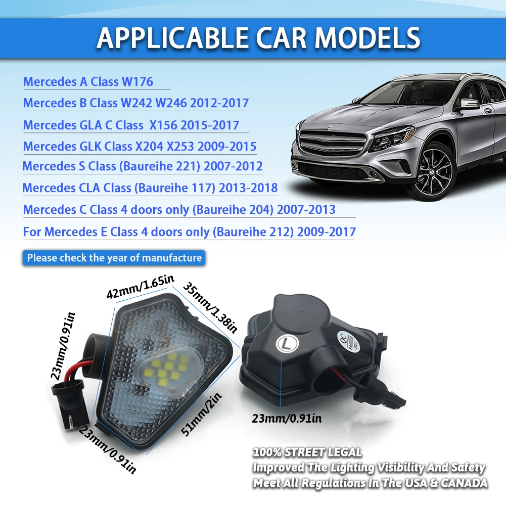 = 2 pièces LED rétroviseur lumière Super lumineux Premium adapté pour Mercedes Benz A B C E CLA GLA GLK S classe W176 W204 W212 W246 X164