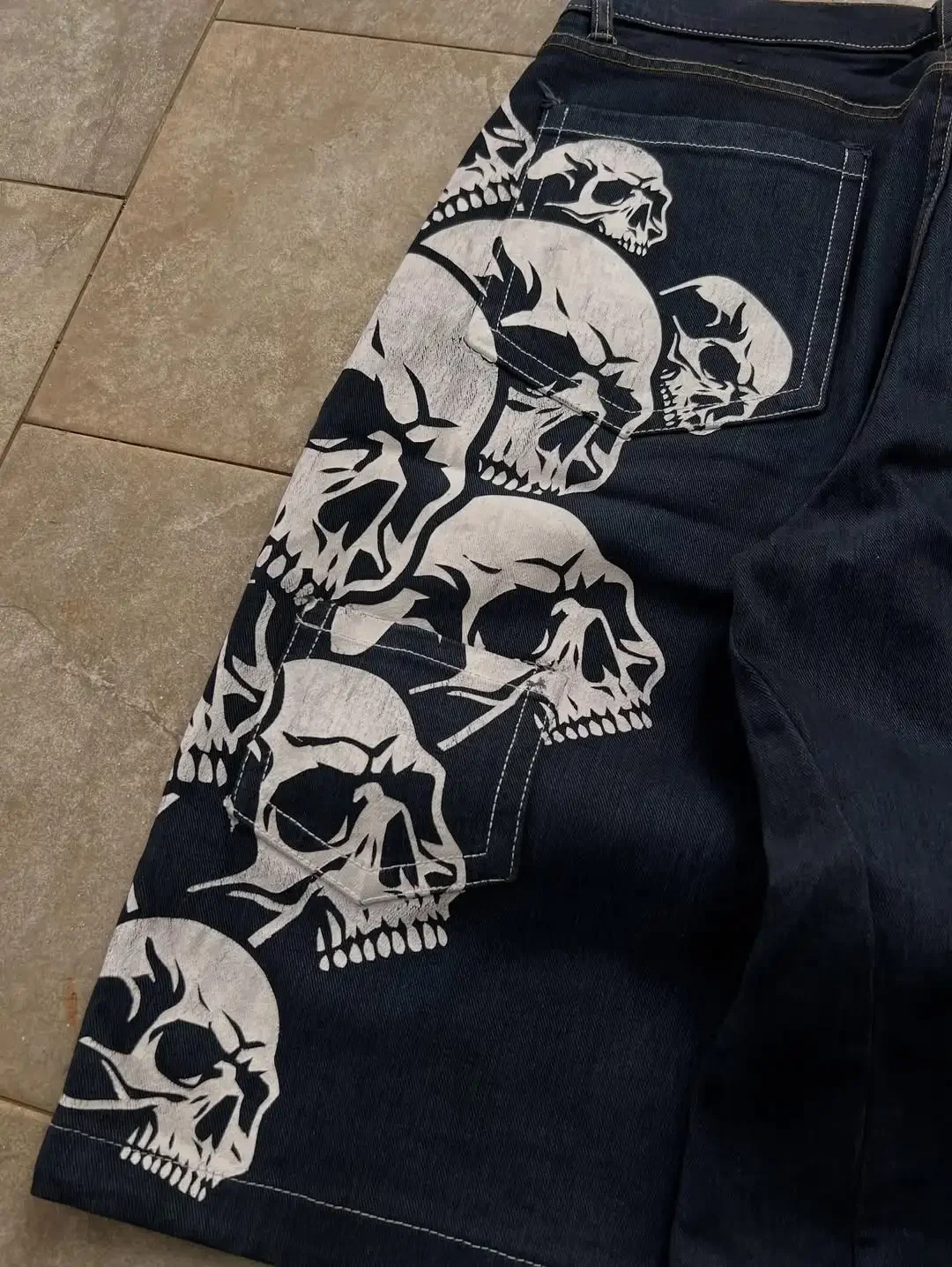 Harajuku خمر القوطية الدنيم السراويل الجمجمة نمط التطريز السراويل كبيرة الحجم Y2K الشارع الطباعة عارضة أزياء زوجين السراويل